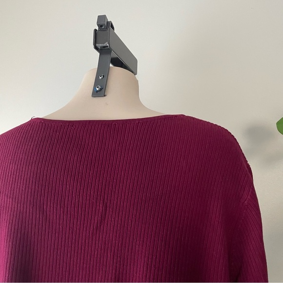 Addition Elle Ribbed Keyhole Front Knit Scoop Neck Sweater Burgundy Plus Size 4X - Picture 9 of 10